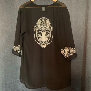 H&M Divided Black Sheer Kimono Duster Size 4